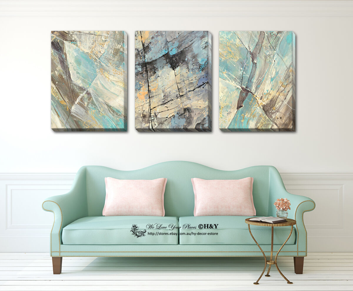 Set Of 3 Abstract Stretched Canvas Prints Framed Wall Art ...