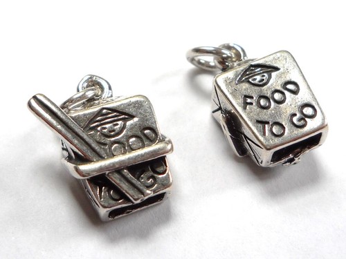 Sterling silver Chinese FOOD TO GO chopsticks 3-D charm