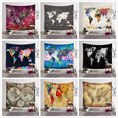 Retro World Map Wall Hanging Tapestry Dorm Decor Throw Hippie Bedspread Yoga Mat