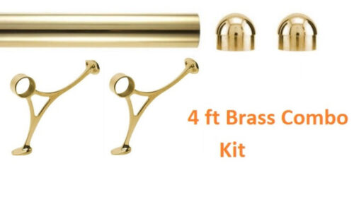 4FT 2 DOME END CAPS /& 2 COMBO COMPLETE FOOT KIT BRASS HOME BAR RAILING KIT