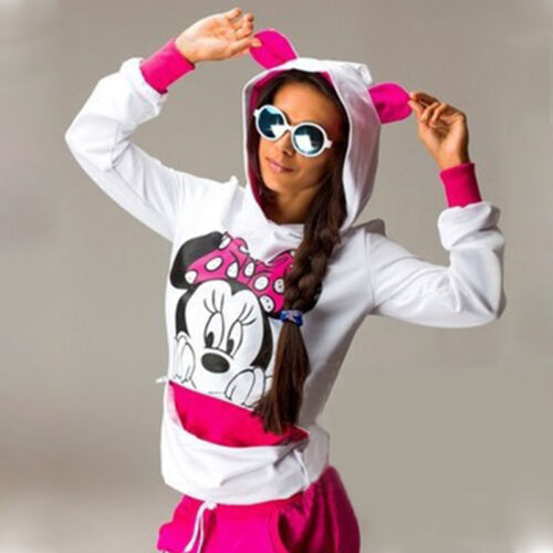 Womens Minnie Mouse Printed Tracksuit Lounge Wear HoodieTops Casual Pants Suit