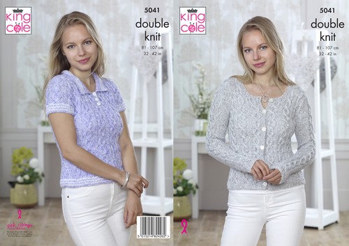 King Cole Ladies Double Knitting Pattern Womens Cable Knit Cardigan /& Top 5041