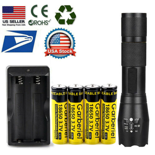 Tactical T6 LED Flashlight 18650 Battery Li-ion 3.7V Rechargeable Batteries USA