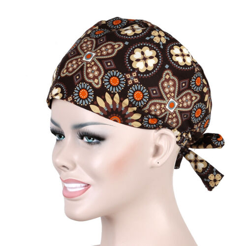 Doctor Scrub Cap Surgery Medical Surgical Women's Lace Up Printing Bouffant Hat 