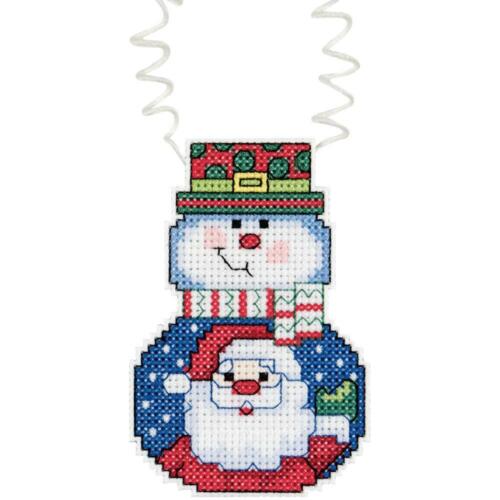 JANLYNN Plastic Canvas Cross Stitch Wizzer Ornament Kit Snowman with Santa