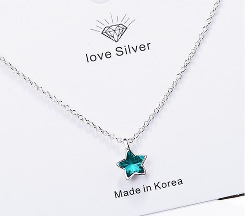 Crystal Star Pendant Necklace 925 Sterling Silver Stud Earrings Womens Jewellery