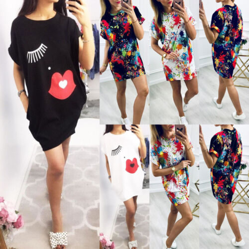 Plus Size UK 6-24 Women Holiday Long Tops Floral Print Summer Beach Party Dress