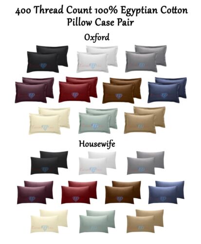 Oxford Housewife 400 TC Thread Count 100% Egyptian Cotton Pillow Case Pair 