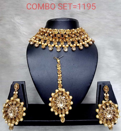 Ethnic Bollywood Plaqué Or Kundan Indian Fashion Choker Jewelry Collier Set