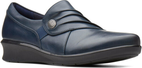 Ladies Clarks Hope Roxanne Navy Soft Leather Casual Slip On Walking Shoes