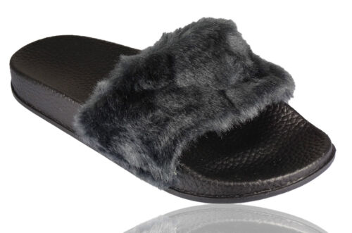 SALE New Womens Size Flat Farrah Rubber Slider Mules Fur Slipper Rihanna Sandals 