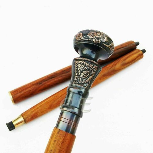 Wooden Walking Stick Brass vICTORIAN Head Cane Walking Stick Vintage Style Gift 