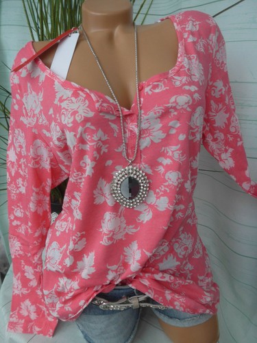 Sheego Damen Shirt Gr 44//46 dreiviertel Arm Knopfleiste gemustert 823