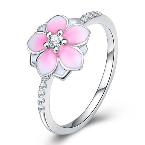 Details about  / GENUINE CZ MAGNOLIA  SILVER PINK BLOOM FLOWER BLOSSOM RING SIZE 54 LIMITED SALE
