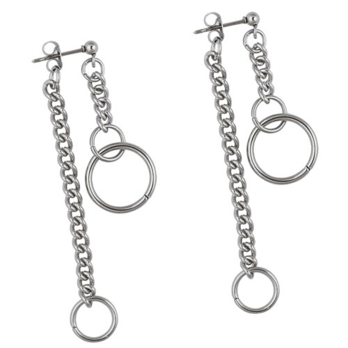 1 Pair Stainless Steel Earring Tassel Ring Chain Fashion Ear Stud Earrings