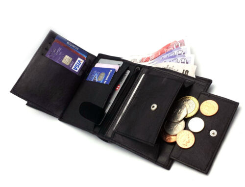 MENS BLACK BIFOLD QUALITY REAL LEATHER WALLET CREDIT CARD HOLDER PURSE GIFT