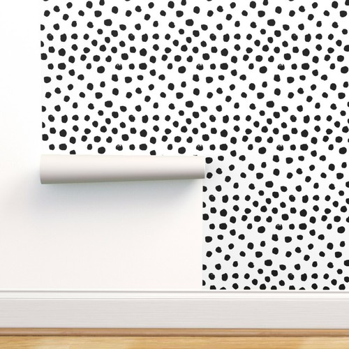 Removable Water-Activated Wallpaper Dots Black White Polka Dot Mod
