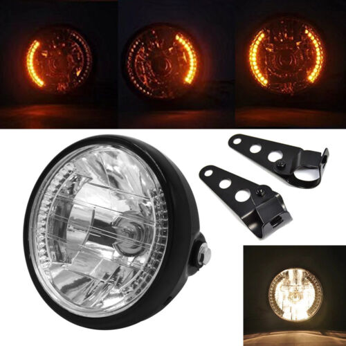 Universal 7&#034; Motorcycle Bike Headlight LED Turn Signal Light Black Bracket Mount