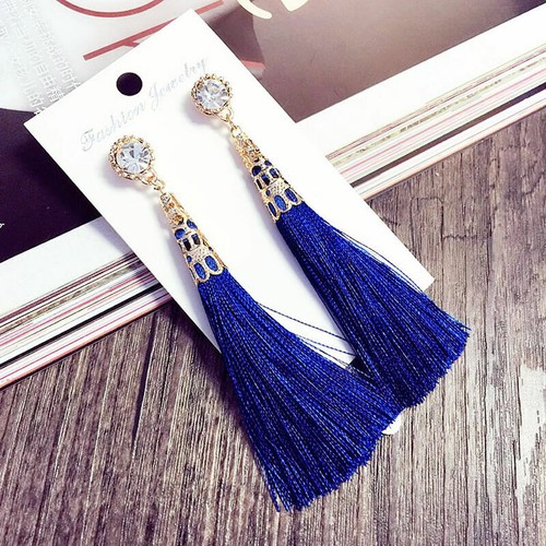 New Fashion Rhinestone Long Tassel Fringe Drop Dangle Earrings for Women