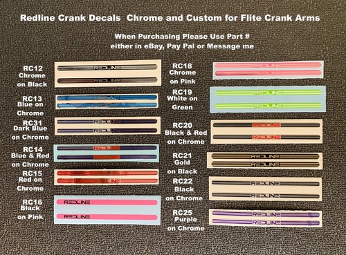 REDLINE Speciality Logos Flite Crank Decals and Others Crank Arms Choose 1 pair