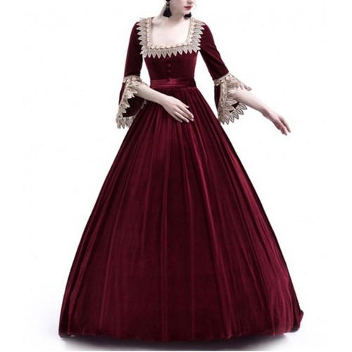 Womens Victorian Renaissance Square Neck 3//4 Sleeve Medieval Dress Cosplay Ske15