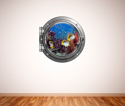 Tropical fish coral reef underwater style 4 scene porthole wall sticker 019