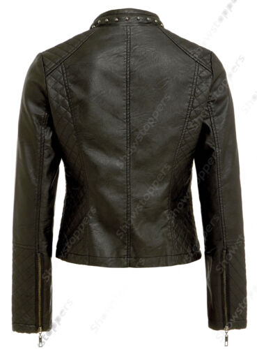 Taille 8 10 12 14 16 nouveau chemisier veste de motard matelassée en cuir synthétique avec fermeture éclair manteau 