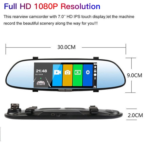 7 inch HD Dual Lens Car DVR Dash Cam Front and Rear Mirror Camera Video Recorder