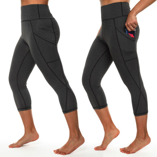 Pocket Women Yoga Pants Athletic Stretch Fitness Workout Gym Capri Leggings X175 