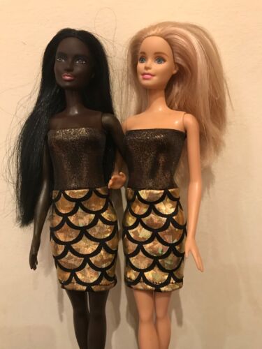barbie dress 2 tone Gold/gold mermaid Stocking filler £2 