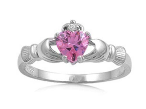 .925 Sterling Silver 9MM IRISH HEART SHAPED CZ CLADDAGH DESIGN RINGS SIZES 4-12