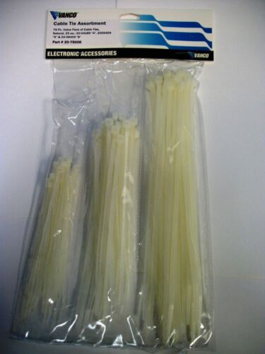 Cable Tie Assortment 25 Each 4/" 6/" and 8/" Natural 75 Piece Value Pack