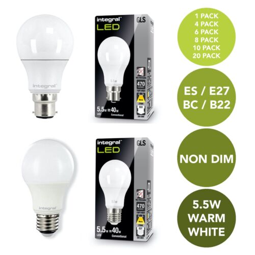 LED 5.5W 40W BC B22 ES E27 GLS Light Bulbs Warm White A Lighting Spotlight 