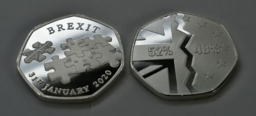 UK EU Politics 52% 48% 31st JANUARY 2020 Brand New BREXIT Silver Commemorative 