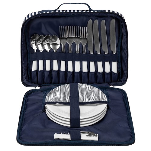 anndora Picknick Korb Isolierfach groß Bestecktasche 21 Teile 4 Personen
