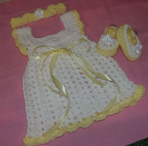 Handmade Crochet baby dress,headband/Shoes diaper cover-Rocky Mountain Marty