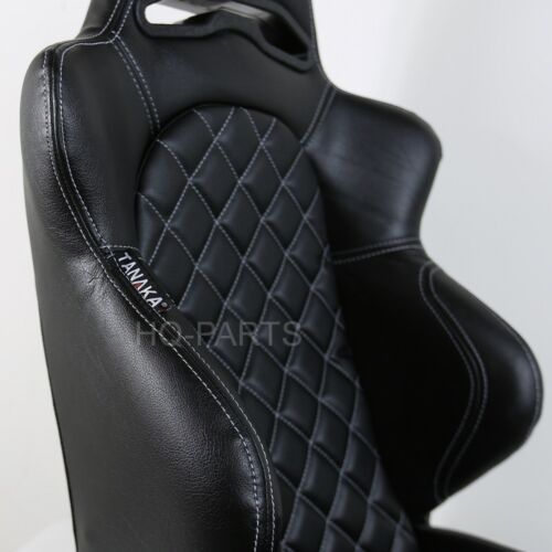 2 TANAKA BLACK PVC LEATHER RACING SEATS RECLINABLE DIAMOND STITCH FITS MAZDA 
