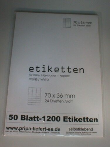 2400 Etiketten 70x36 mm = 100 Blatt A4 selbstklebend Tinte/Laser/copy PRIPA 3490 
