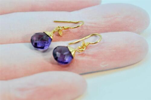 10x12mm NATURAL AMETHYST EARRINGS WIRE WRAP 18K GOLD PLATED SILVER #T589