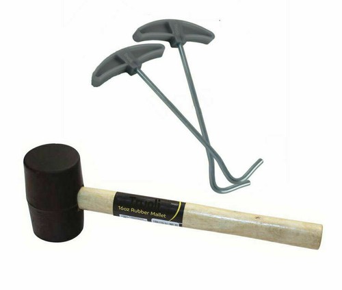 16oz Rubber Mallet Wooden Hammer /& Tent Peg Extractor Puller Remover Camping Set