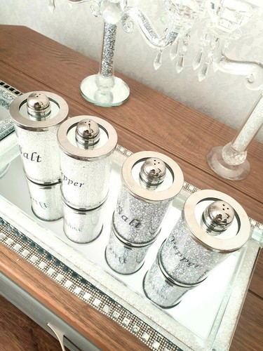 Argent /& Blanc Sel Et Poivre Pots dans écrasé diamants