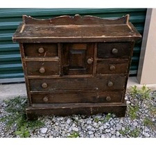 Vintage Dark Wood Dresser – 7 Drawers & Center Cabinet | Rustic Farmhouse Charm