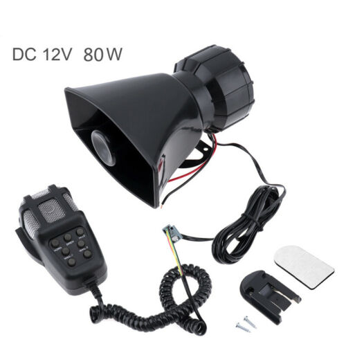 80W 12V Car Alarm Loud Speaker PA Siren Horn MIC Emergency Microphone 7 Sound 