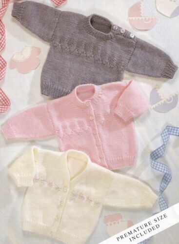 Vintage Tejer patrón bebé prematuro 14-22 fácil Cardigan Sweater Jumper REPRO 