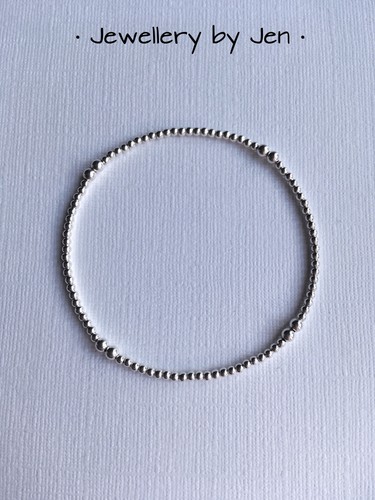 STERLING SILVER BEADED STRETCH BRACELET WITH TINY 2MM BEADS HANDMADE STACKING