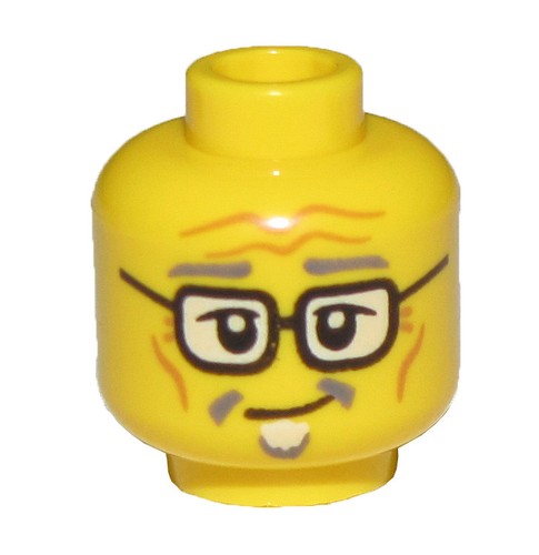 LEGO NEW YELLOW MINIFIGURE HEAD FACE WITH GLASSES OLD GRANDPA WITH WRINKLES