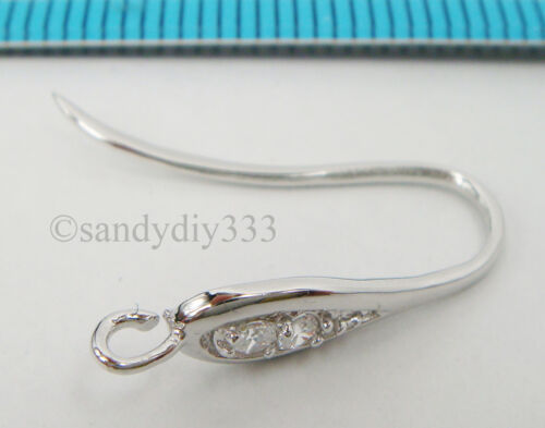 2x RHODIUM PLATED STERLING SILVER CZ CRYSTAL EAR WIRE FRENCH HOOK EARRINGS #2071