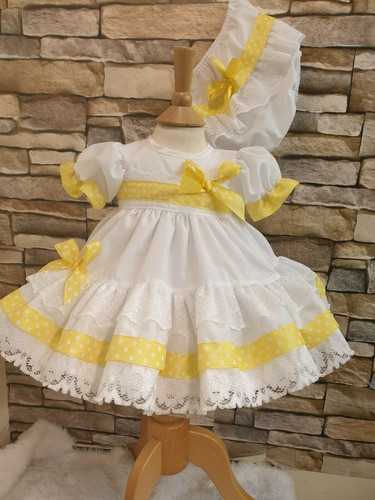 Dream Baby Girl tradizionale bianco e limone compensate Spot Dress 0-3