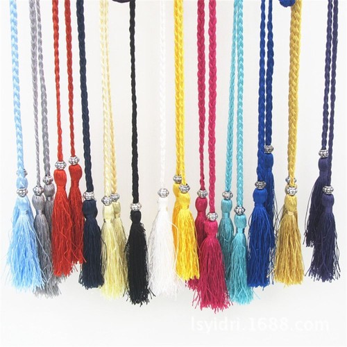 Women Ladies Belt Braided Woven Tassel Self-Tie Thin Chain Waist Bow Tie Rope