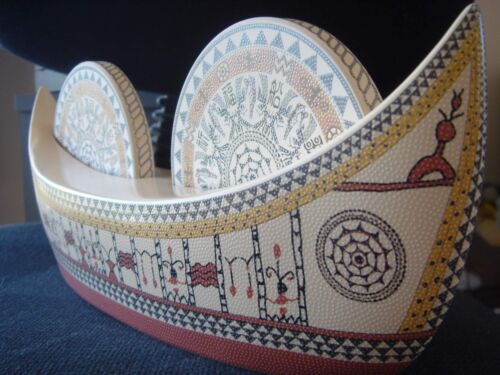 Ceramic canoe set with twin coasters in gift box